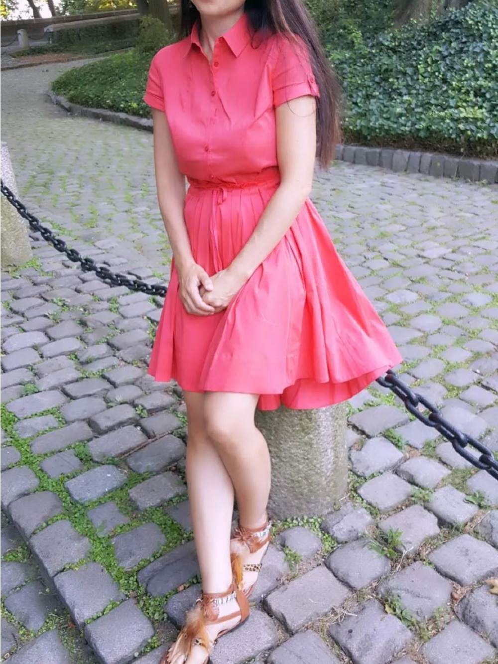 Armani Exchange Coral Pink Short-Sleeve Shirtwaist Mini Dress
